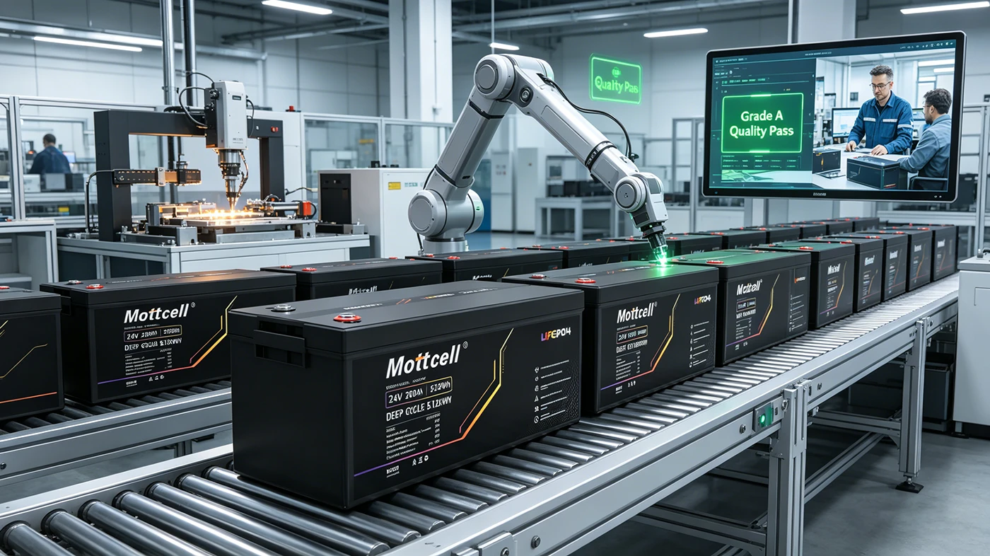 Mottcell 24V 200Ah battery pack modern automated factory manufacturing and quality control line
