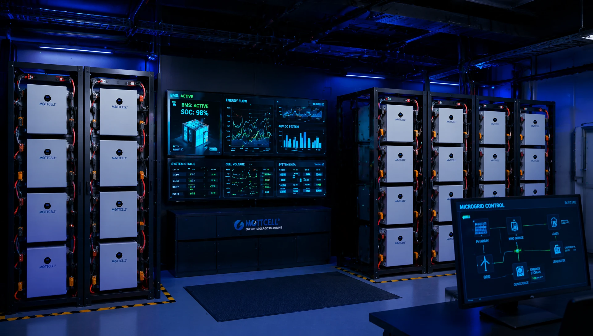 Industrial-grade HESS 48v 200ah for solar system microgrid integration operating inside a modern factory energy management lab. Industrial-grade HESS 48v 200ah for solar system microgrid integration operating inside a modern factory energy management lab.