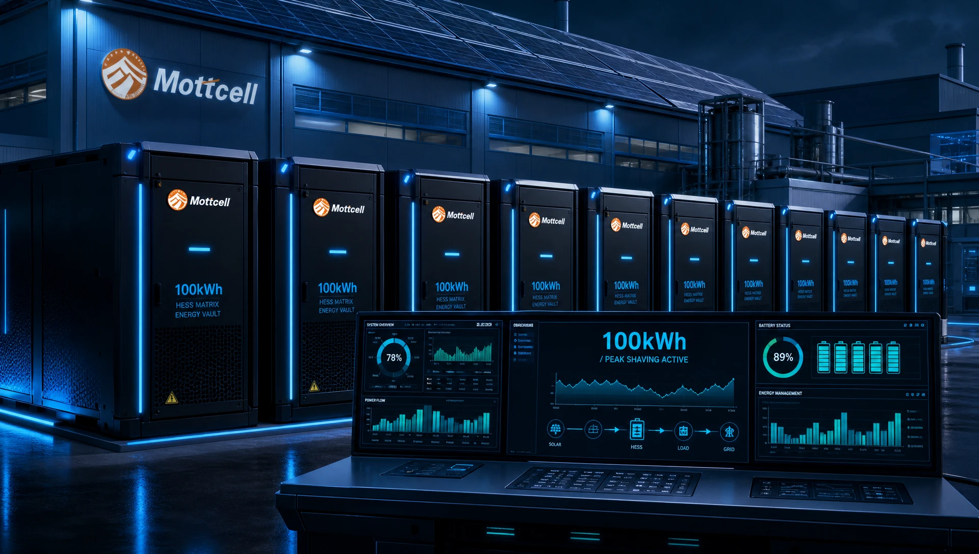 Industrial-grade HESS 100kwh for solar system microgrid integration operating inside a modern factory power management site.