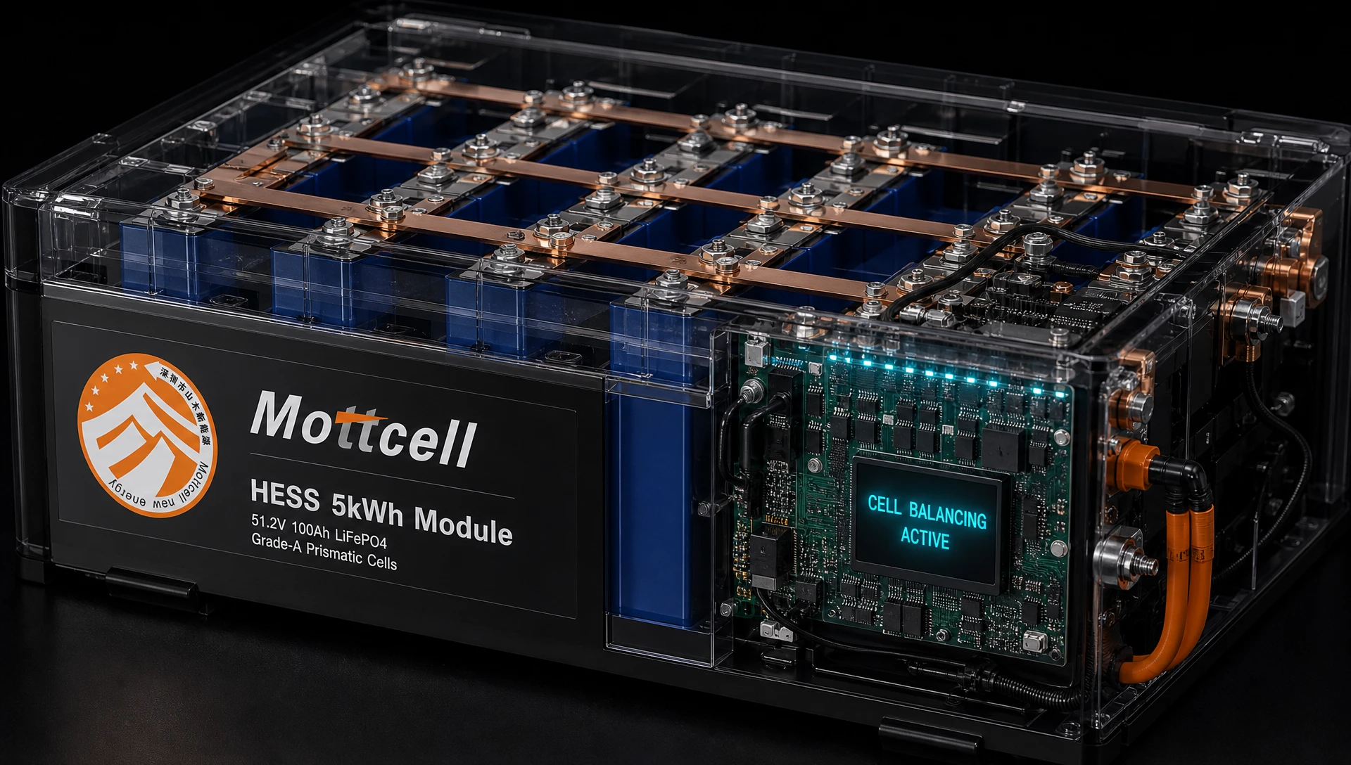 Internal structure of HESS 5kwh module showing Grade-A prismatic cells and laser-welded copper busbars for heavy-duty industrial 5kW output. Internal structure of HESS 5kwh module showing Grade-A prismatic cells and laser-welded copper busbars for heavy-duty industrial 5kW output.