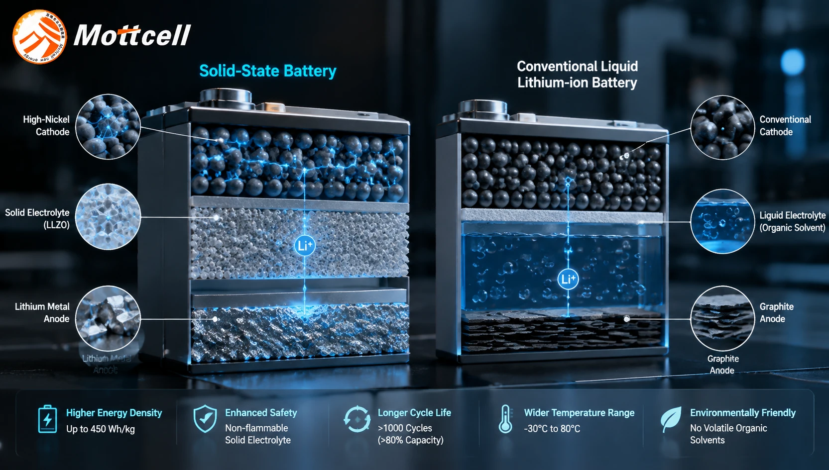 3D technical cutaway render of a solid-state battery cell showing solid electrolyte interface and lithium metal anode.