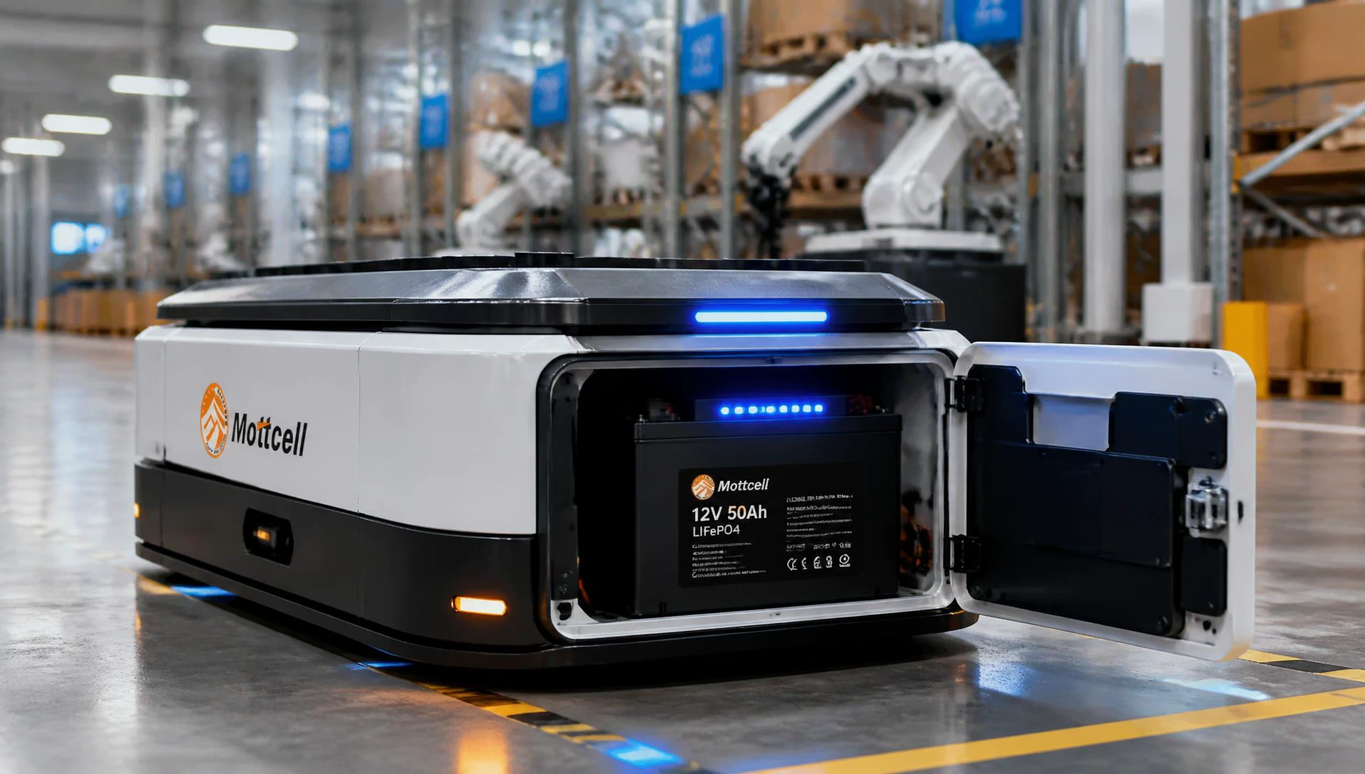 Industrial 12v 50ah battery pack installed in warehouse AGV robotics Industrial 12v 50ah battery pack installed in warehouse AGV robotics