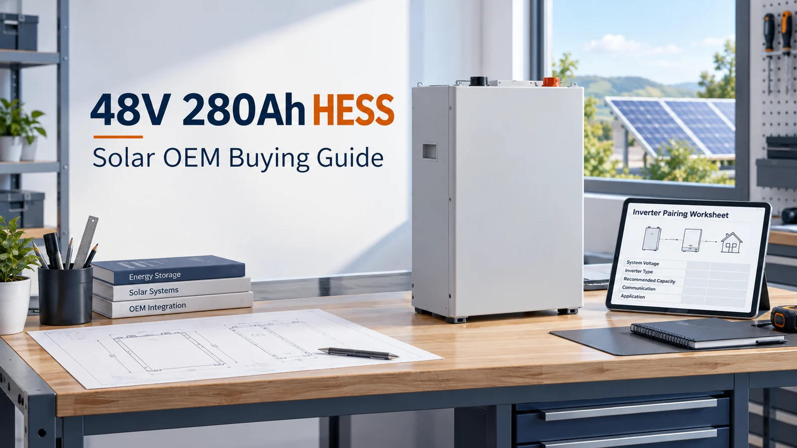Conceptual home energy storage battery on an OEM evaluation bench
